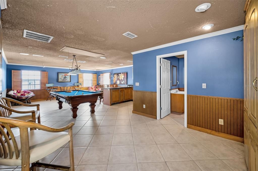 Billiard Table, Game Room, Interior, Pendant Lights, Recessed Lighting
