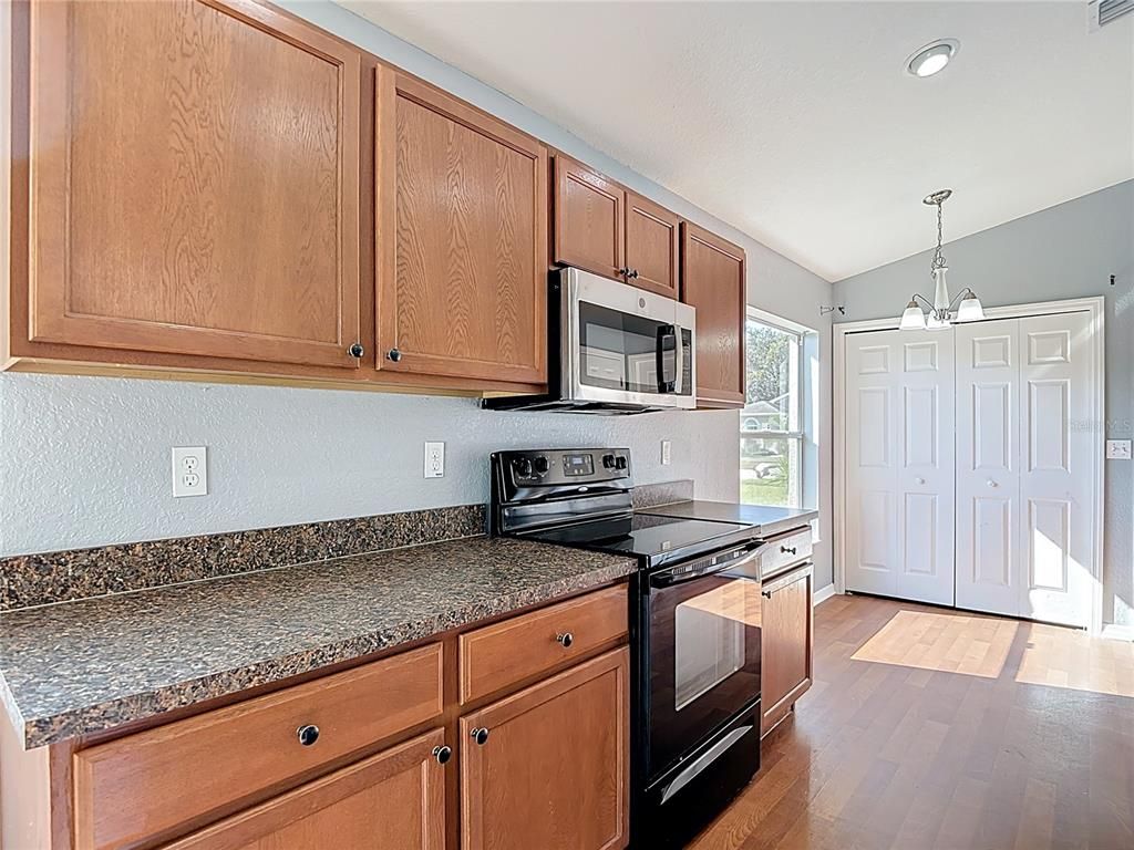 Interior, Kitchen, Pendant Lights, Recessed Lighting, Wood Texture Flooring