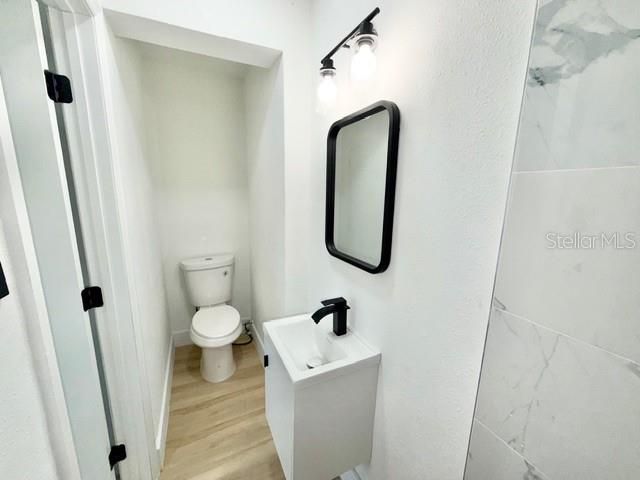 Bathroom, Interior, Marble Walls, Wood Texture Flooring