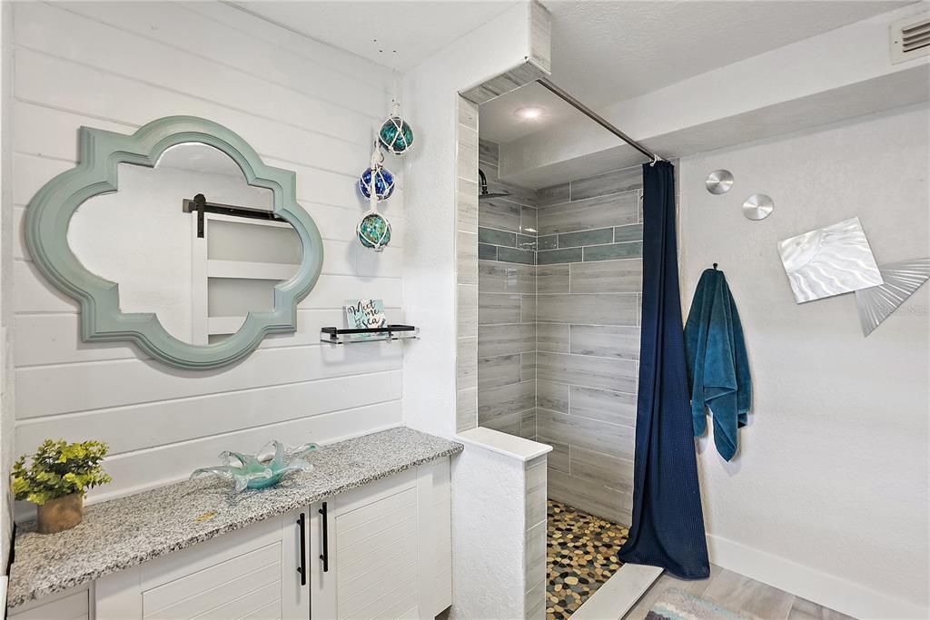 Bathroom, Interior, Recessed Lighting, Wood Texture Flooring