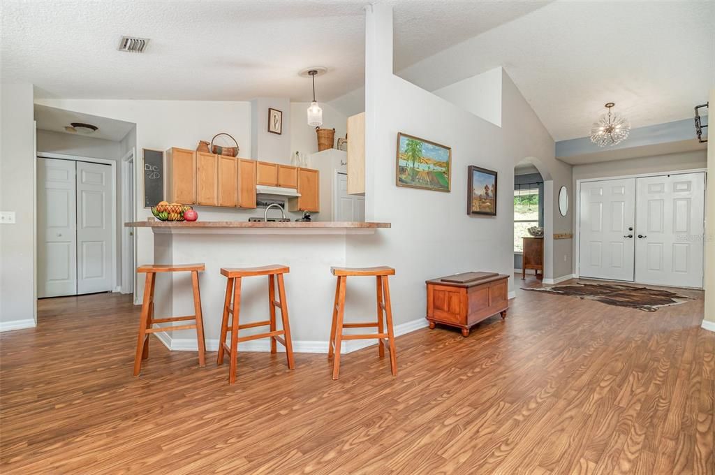 Interior, Kitchen, Pendant Lights, Wood Texture Flooring