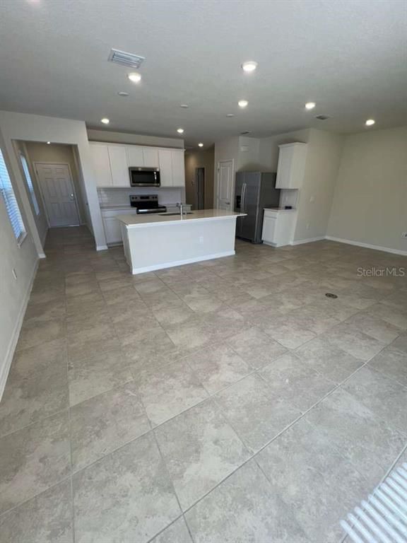 Empty room, Interior, Kitchen, Recessed Lighting, Stainless Steel Appliances