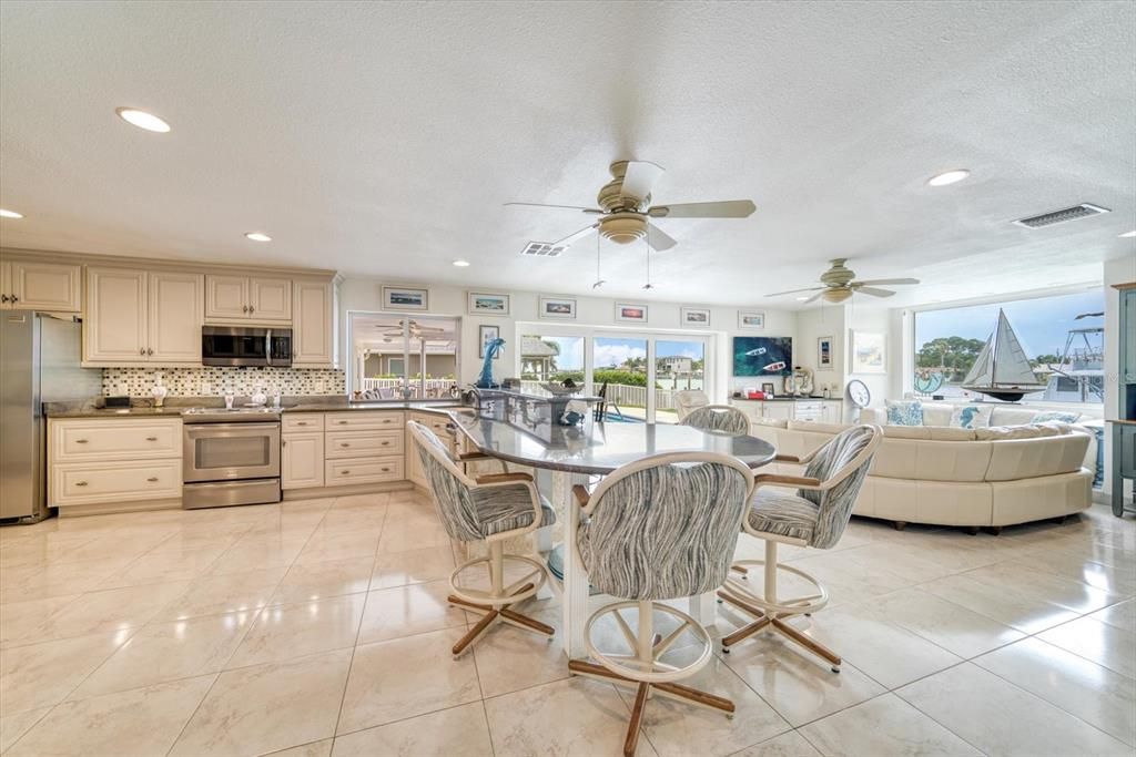 Dining room, Interior, Kitchen, Living room, Recessed Lighting, Stainless Steel Appliances