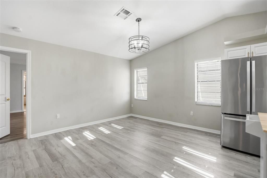 Empty room, Interior, Pendant Lights, Wood Texture Flooring