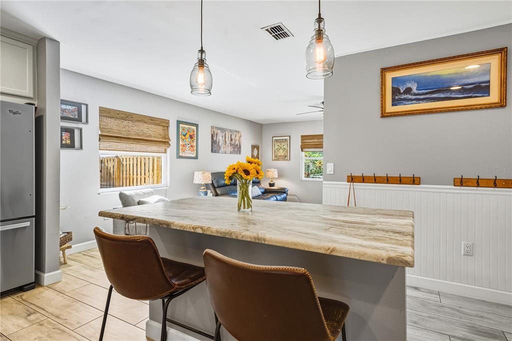 Dining room, Interior, Kitchen, Pendant Lights, Wood Texture Flooring