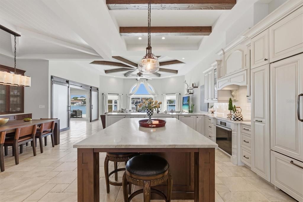 Dining room, Interior, Kitchen, Pendant Lights, Recessed Lighting, Wooden Beams