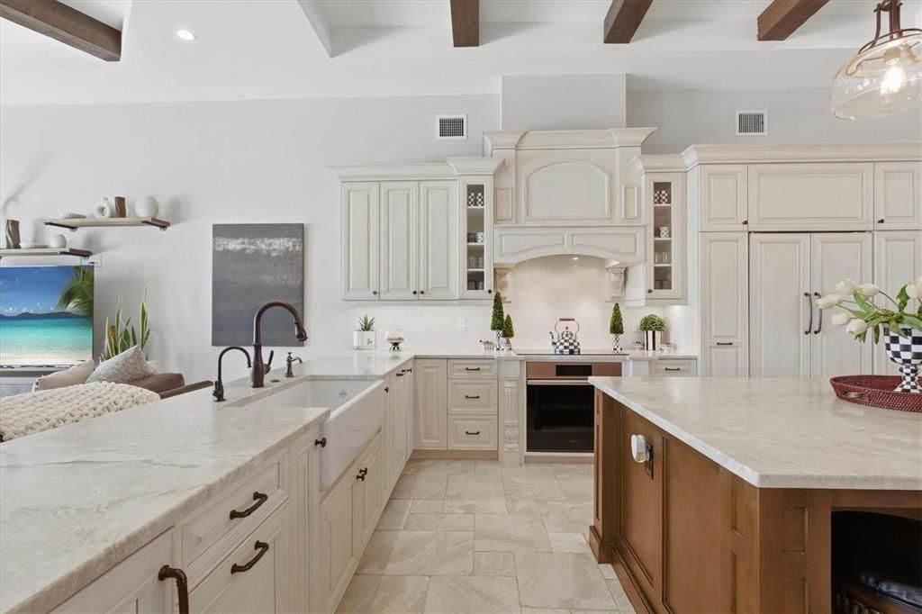Interior, Kitchen, Recessed Lighting, Stainless Steel Appliances, Wooden Beams