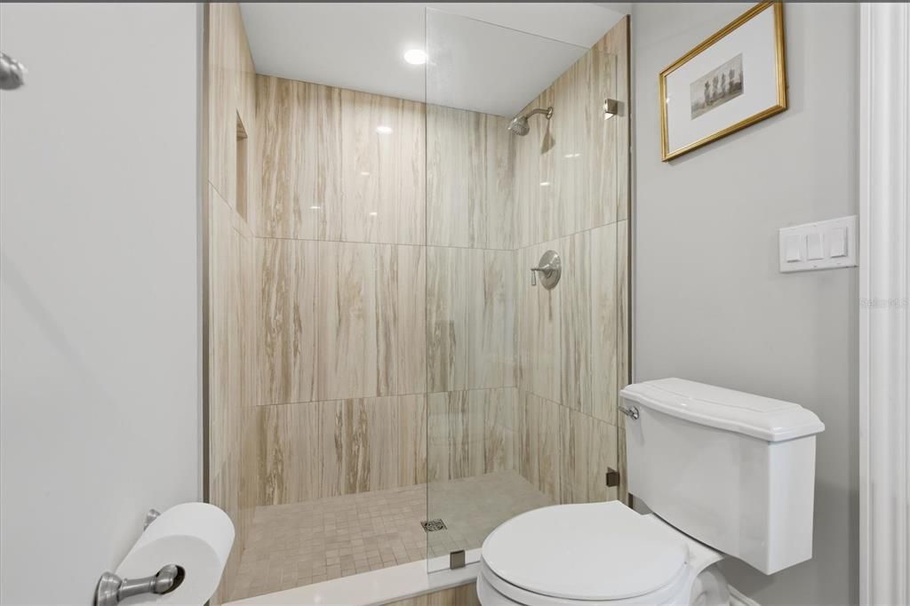 Bathroom, Glass Shower, Interior, Recessed Lighting