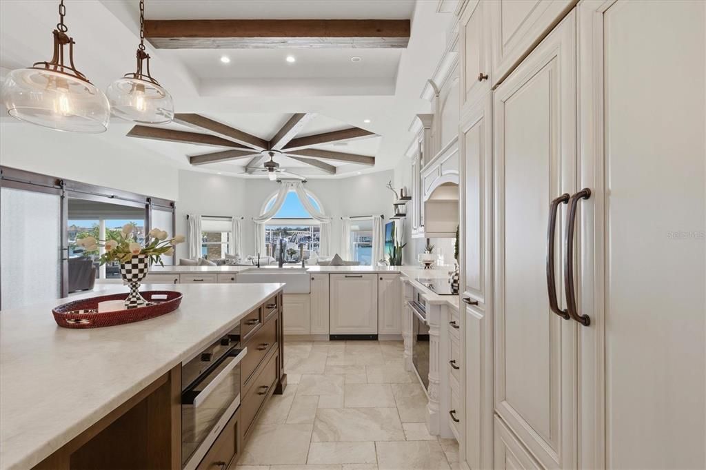 Interior, Kitchen, Pendant Lights, Recessed Lighting, Stainless Steel Appliances, Wooden Beams