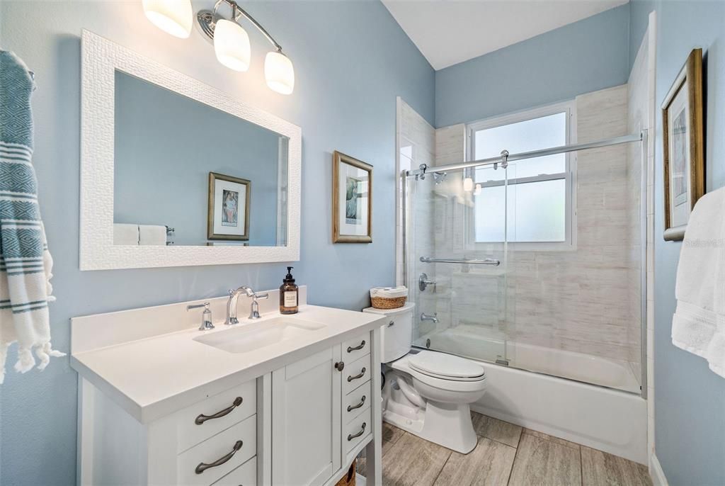 Bathroom, Glass Shower, Interior, Wood Texture Flooring