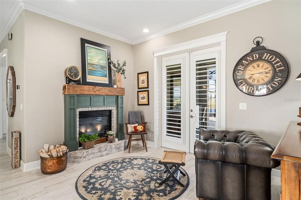 Fireplace, Interior, Recessed Lighting, Wood Texture Flooring