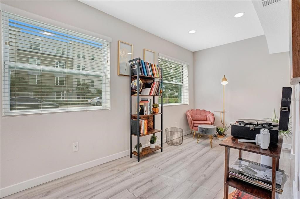 Home Office, Interior, Recessed Lighting, Wood Texture Flooring