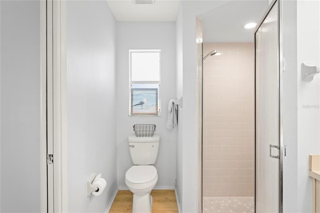 Bathroom, Interior, Recessed Lighting, Wood Texture Flooring