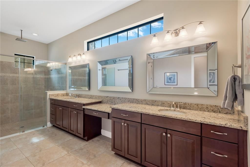 Bathroom, Dual Sink Vanities, Glass Shower, Interior, Recessed Lighting