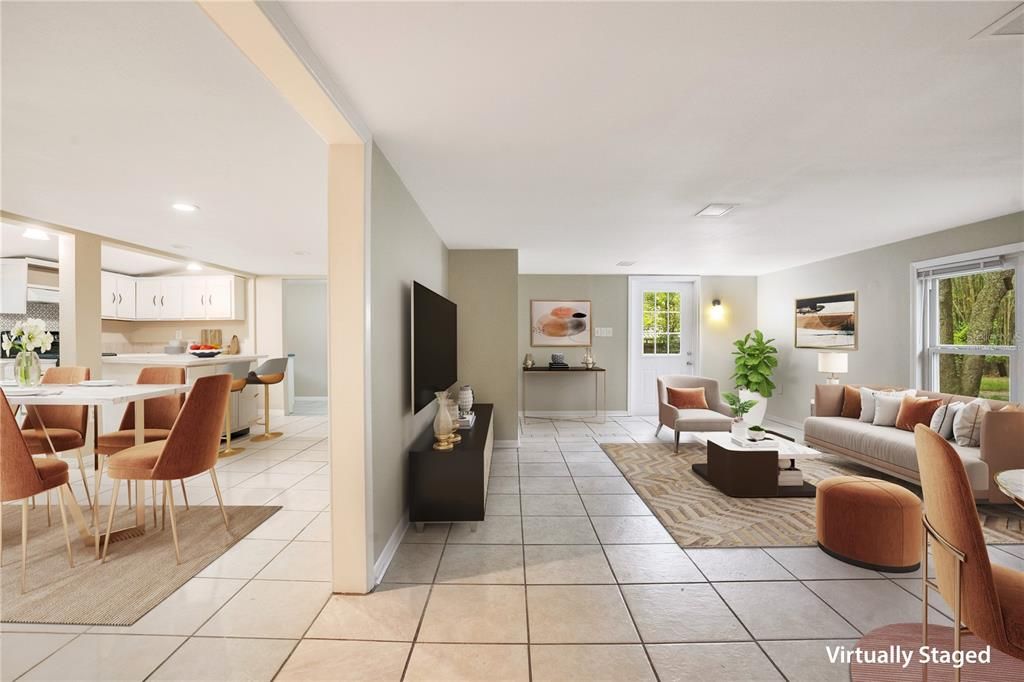 Dining room, Interior, Kitchen, Living room, Recessed Lighting