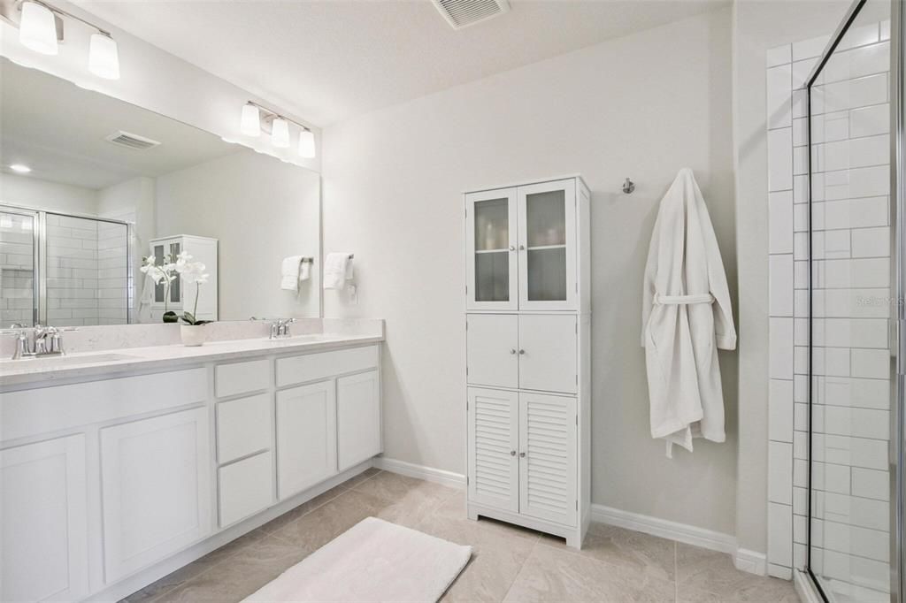 Bathroom, Dual Sink Vanities, Glass Shower, Interior, Recessed Lighting