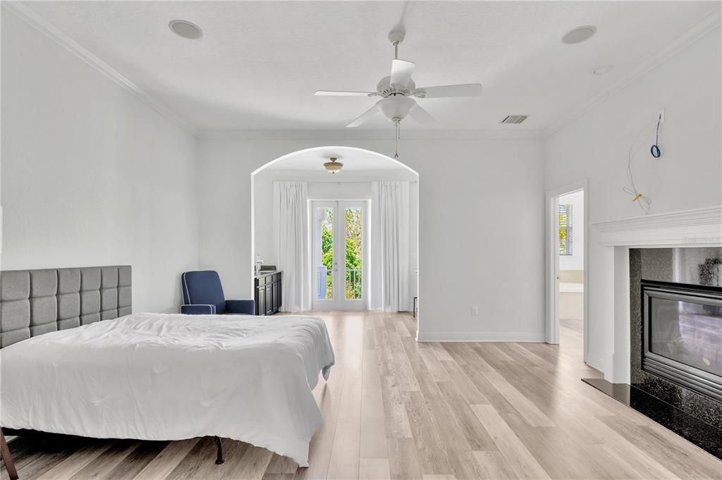 Bedroom, Fireplace, Interior, Wood Texture Flooring