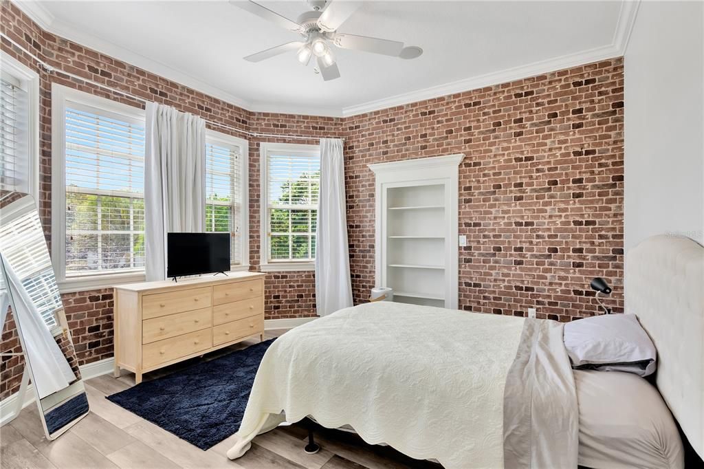 Bedroom, Interior, Stone Walls, Wood Texture Flooring