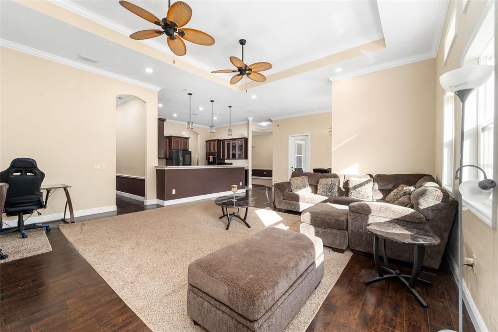 Interior, Kitchen, Living room, Pendant Lights, Recessed Lighting, Stainless Steel Appliances, Wood Texture Flooring