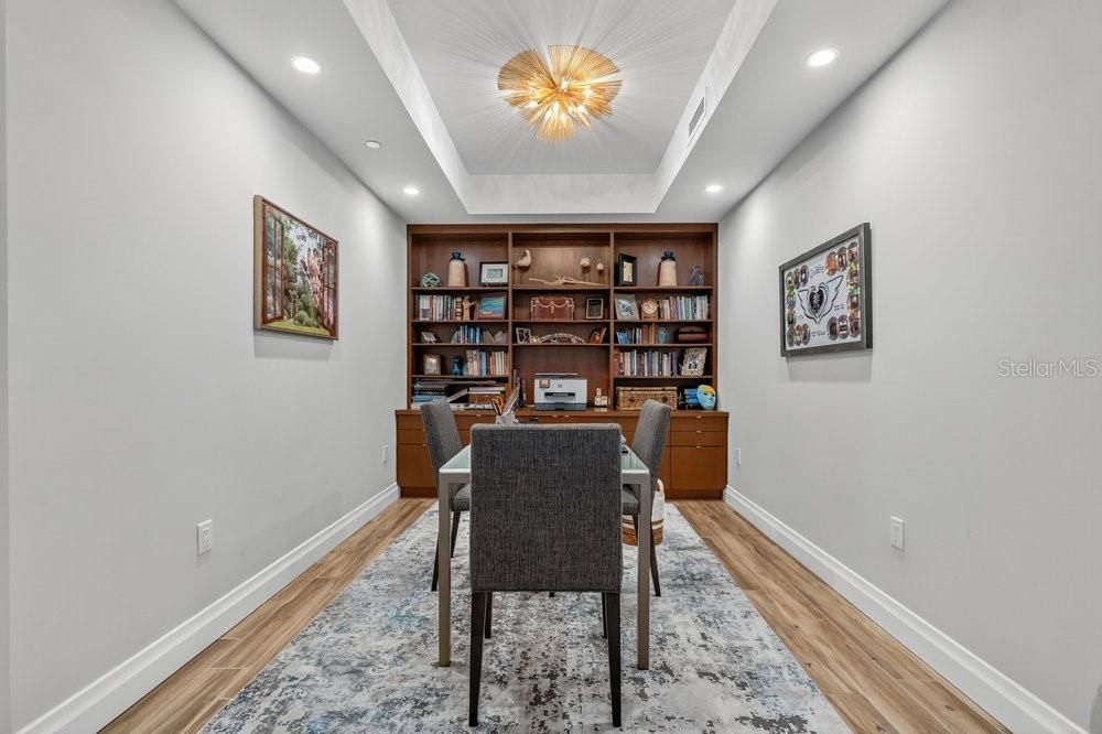 Dining room, Interior, Recessed Lighting, Wood Texture Flooring