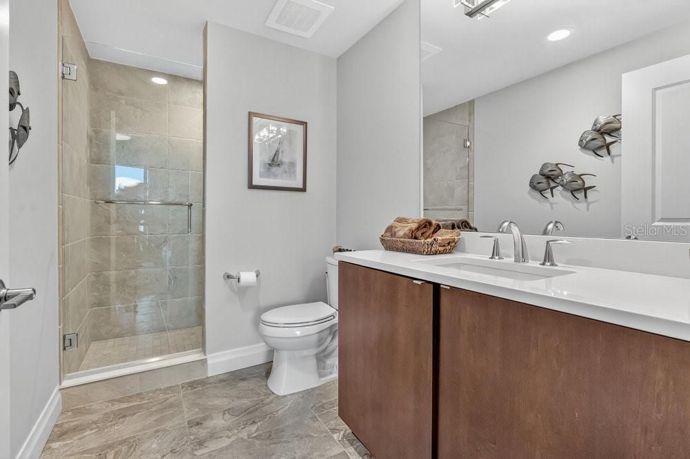 Bathroom, Glass Shower, Interior, Recessed Lighting