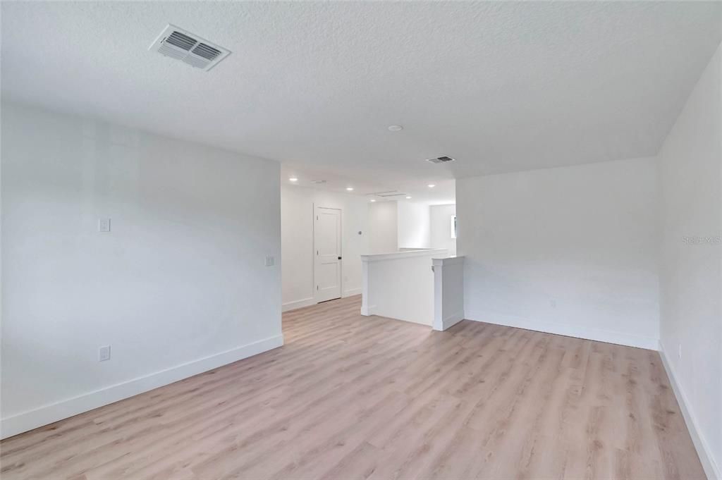 Empty room, Interior, Recessed Lighting, Wood Texture Flooring