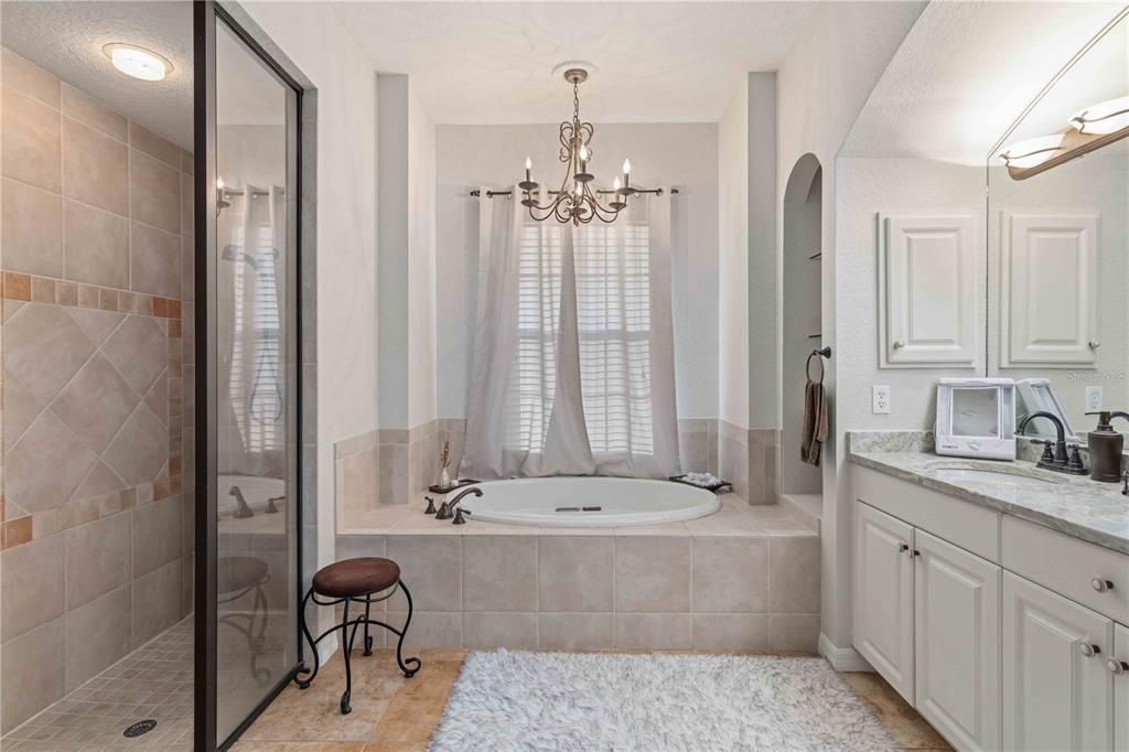 Bathroom, Chandelier, Glass Shower, Interior