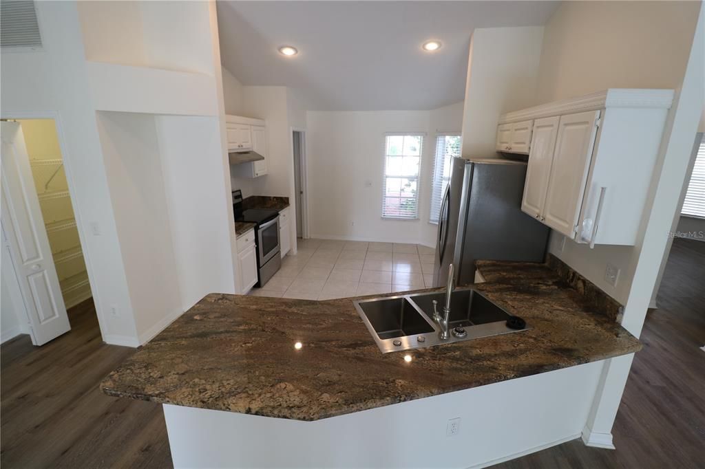 Interior, Kitchen, Recessed Lighting, Wood Texture Flooring