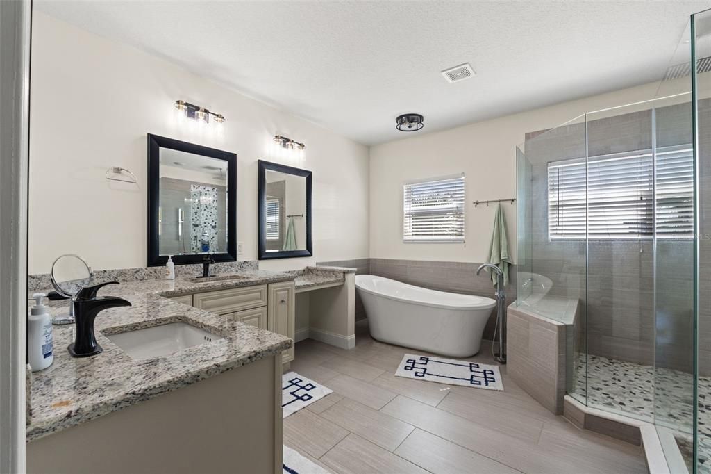 Bathroom, Dual Sink Vanities, Free Standing Baths, Glass Shower, Interior