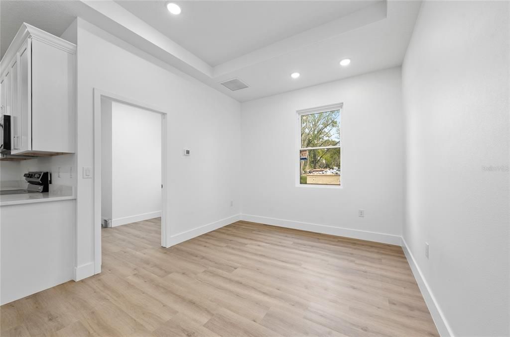 Empty room, Interior, Recessed Lighting, Wood Texture Flooring