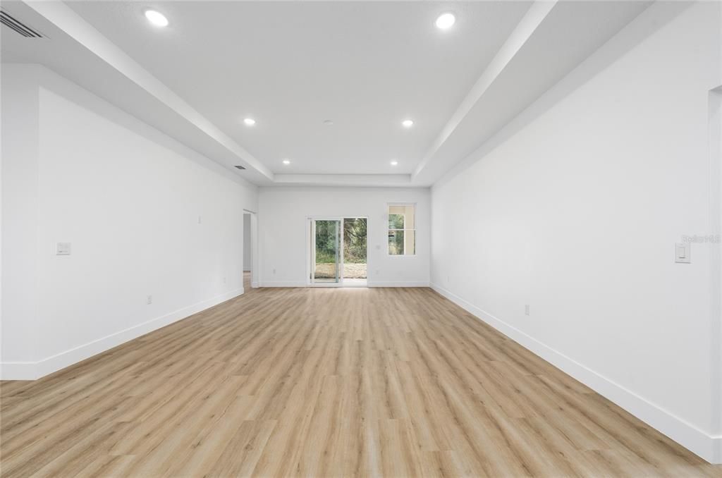 Empty room, Interior, Recessed Lighting, Wood Texture Flooring