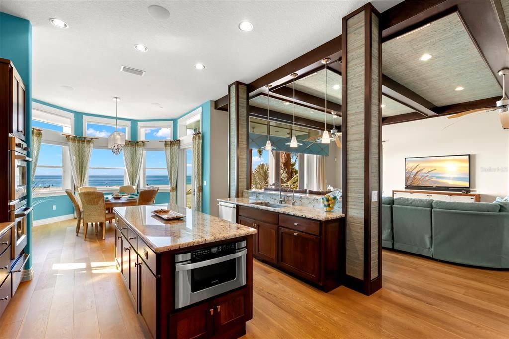 Dining room, Interior, Kitchen, Living room, Pendant Lights, Recessed Lighting, Water, Wood Texture Flooring