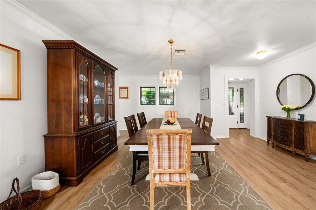 Chandelier, Dining room, Interior, Wood Texture Flooring