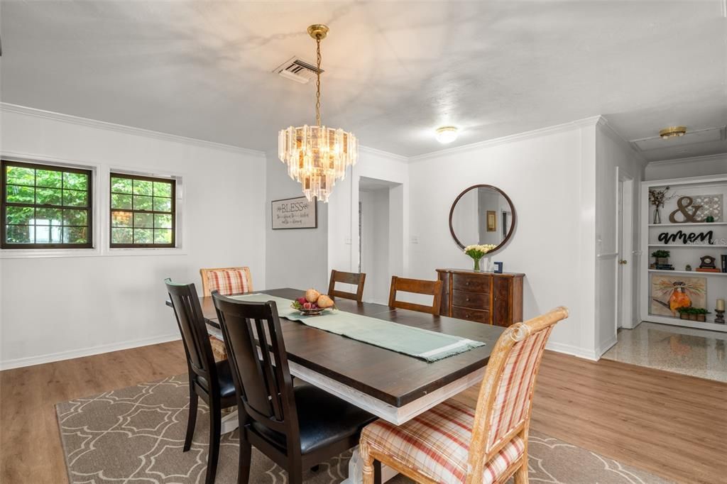 Chandelier, Dining room, Interior, Wood Texture Flooring