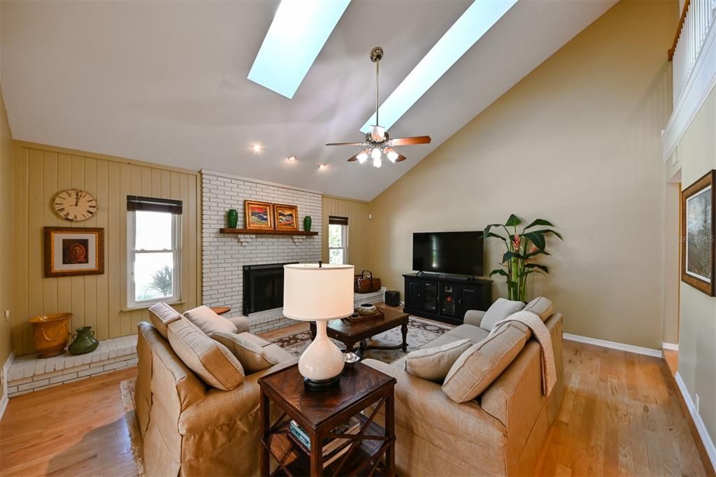 Fireplace, Interior, Living room, Stone Walls, Wood Texture Flooring