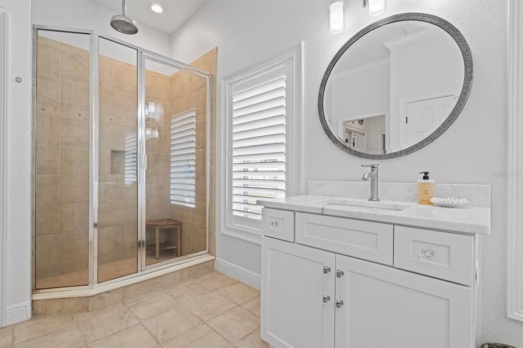 Bathroom, Dual Sink Vanities, Glass Shower, Interior, Recessed Lighting