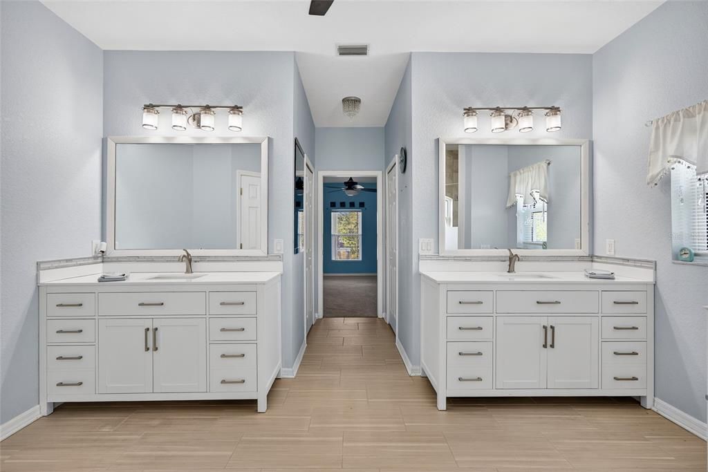 Bathroom, Dual Sink Vanities, Interior, Wood Texture Flooring