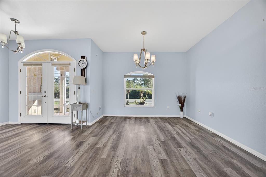 Chandelier, Empty room, Interior, Wood Texture Flooring