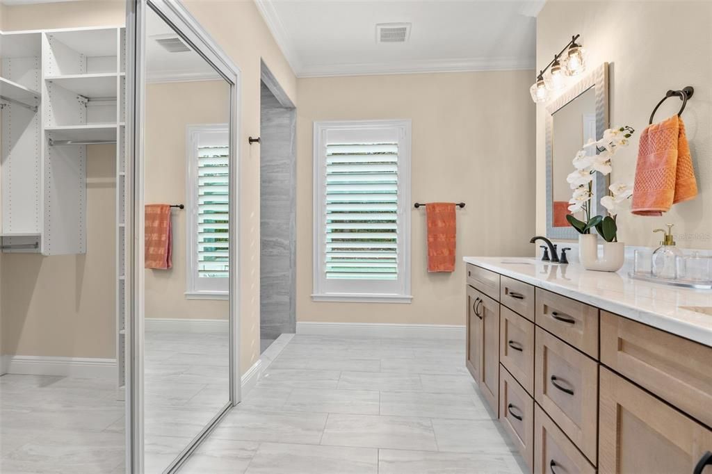 Bathroom, Dual Sink Vanities, Interior, Marble, Tile Countertops