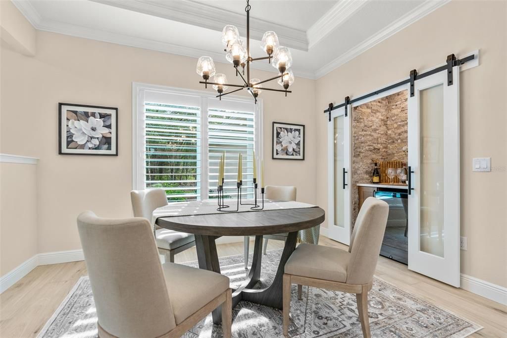 Chandelier, Dining room, Interior, Wood Texture Flooring