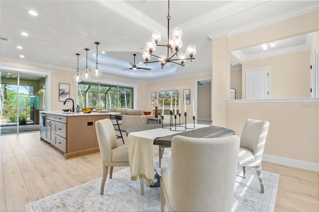 Dining room, Interior, Kitchen, Living room, Pendant Lights, Recessed Lighting, Wood Texture Flooring