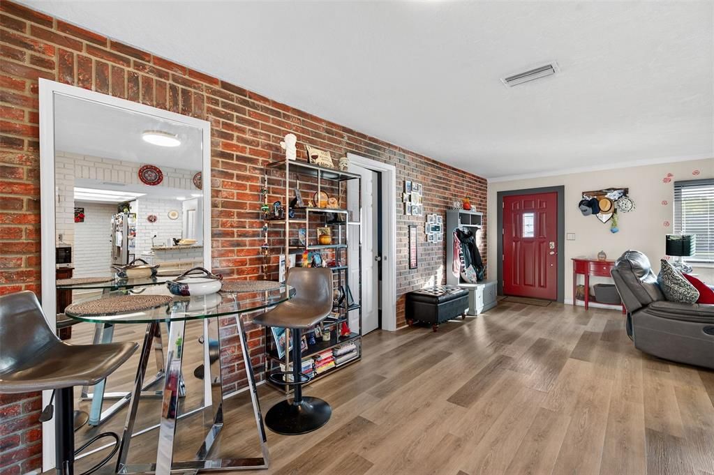 Interior, Stone Walls, Wood Texture Flooring