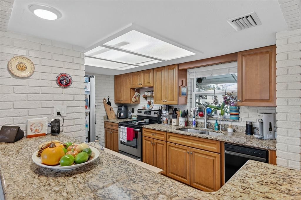 Interior, Kitchen, Recessed Lighting, Stone Walls