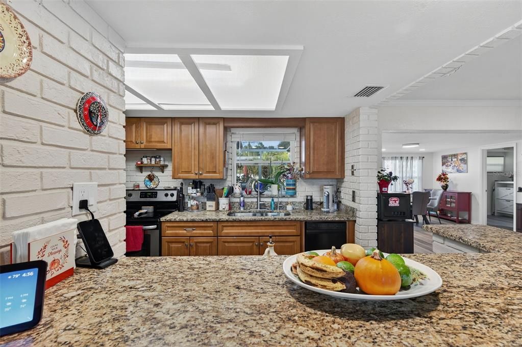 Interior, Kitchen, Recessed Lighting, Stone Walls