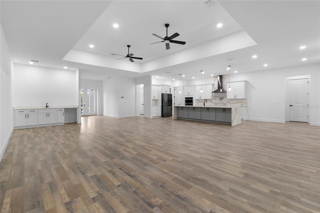 Interior, Kitchen, Recessed Lighting, Wood Texture Flooring