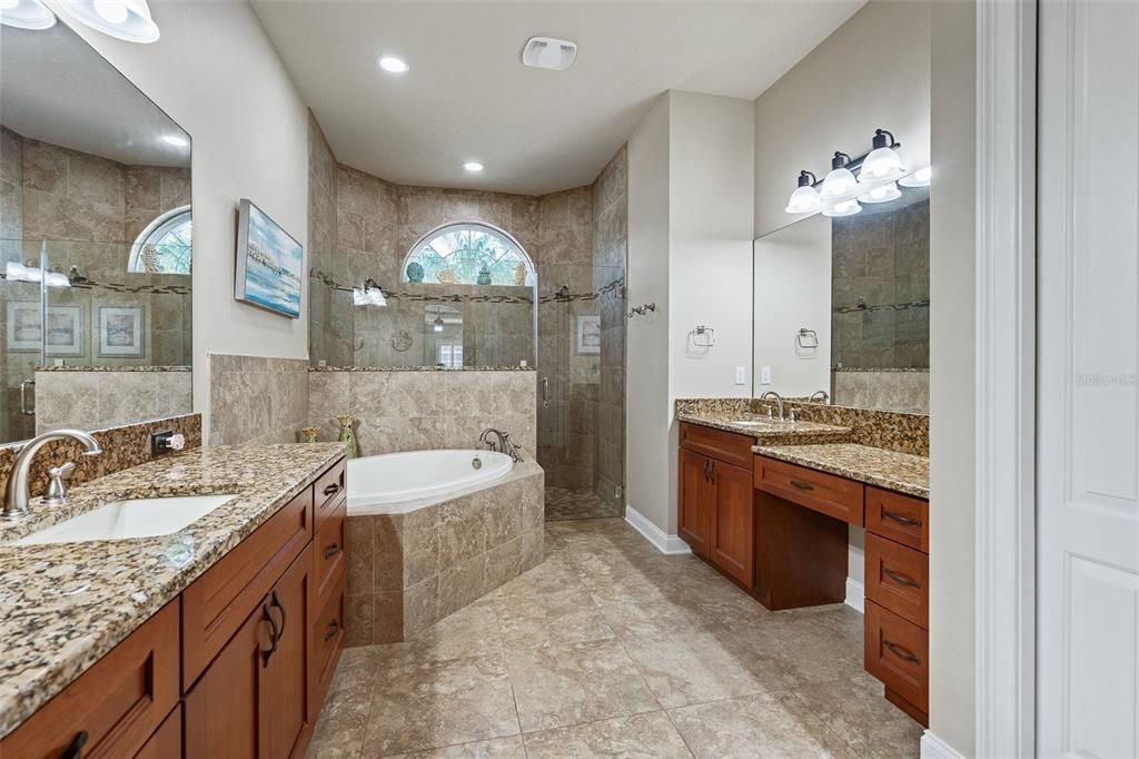 Bathroom, Dual Sink Vanities, Glass Shower, Interior, Recessed Lighting
