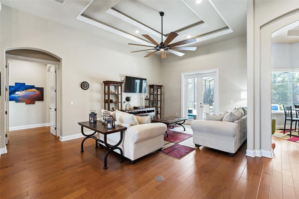Interior, Living room, Recessed Lighting, Wood Texture Flooring