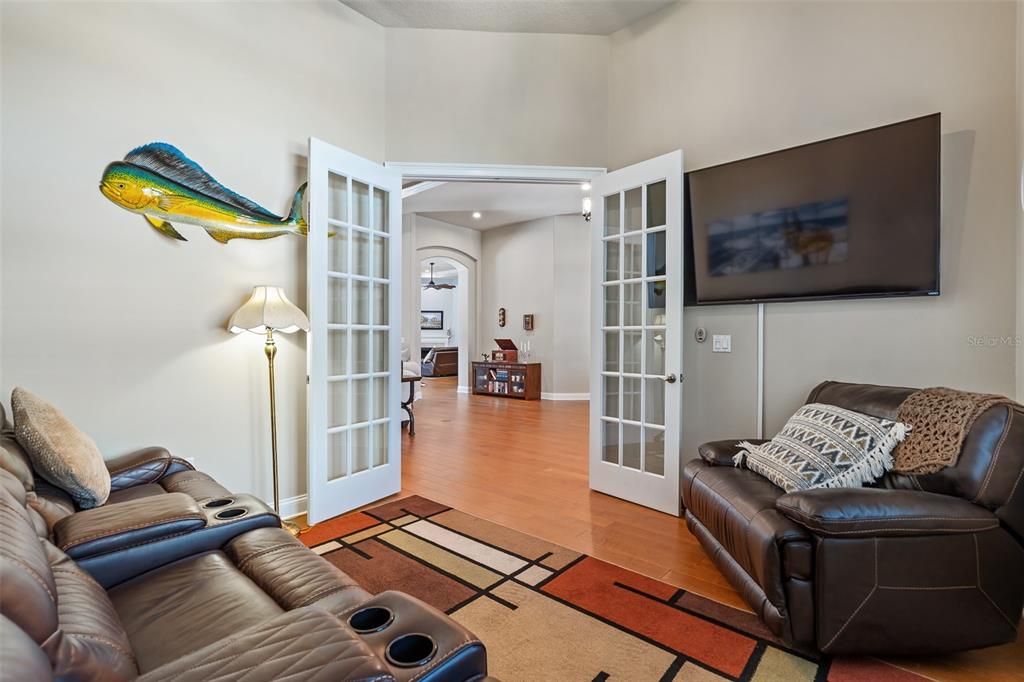 Home Theatre Room, Interior, Living room, Recessed Lighting, Wood Texture Flooring