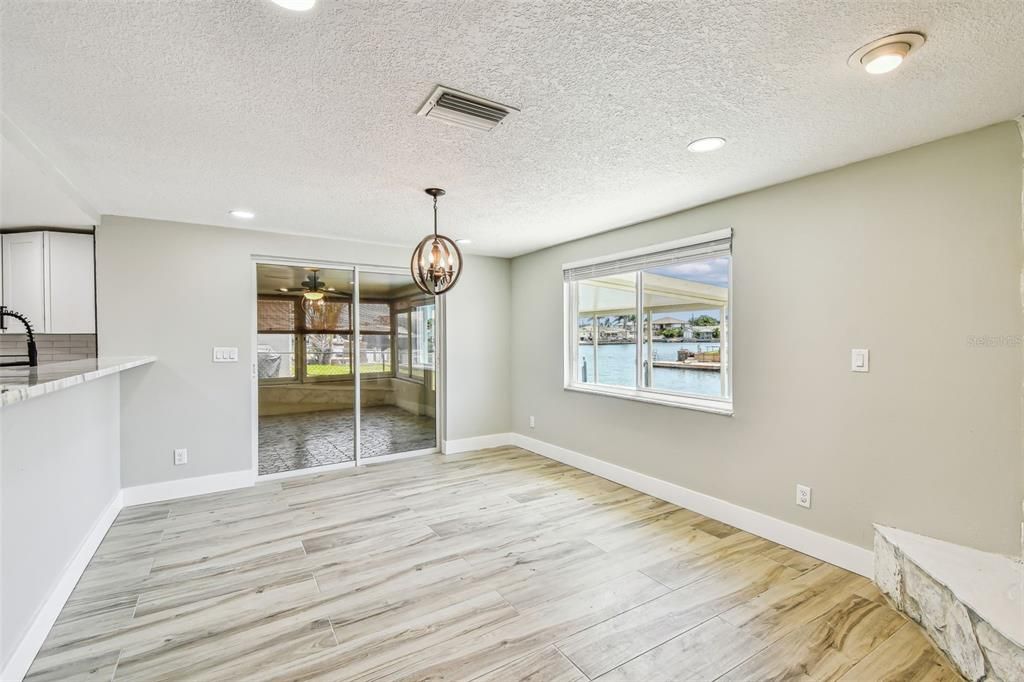 Empty room, Interior, Pendant Lights, Recessed Lighting, Wood Texture Flooring