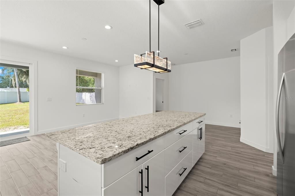 Interior, Kitchen, Pendant Lights, Recessed Lighting, Wood Texture Flooring